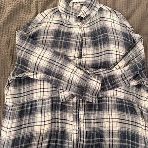 American Eagle Outfitters Navy and White Peplum Flannel